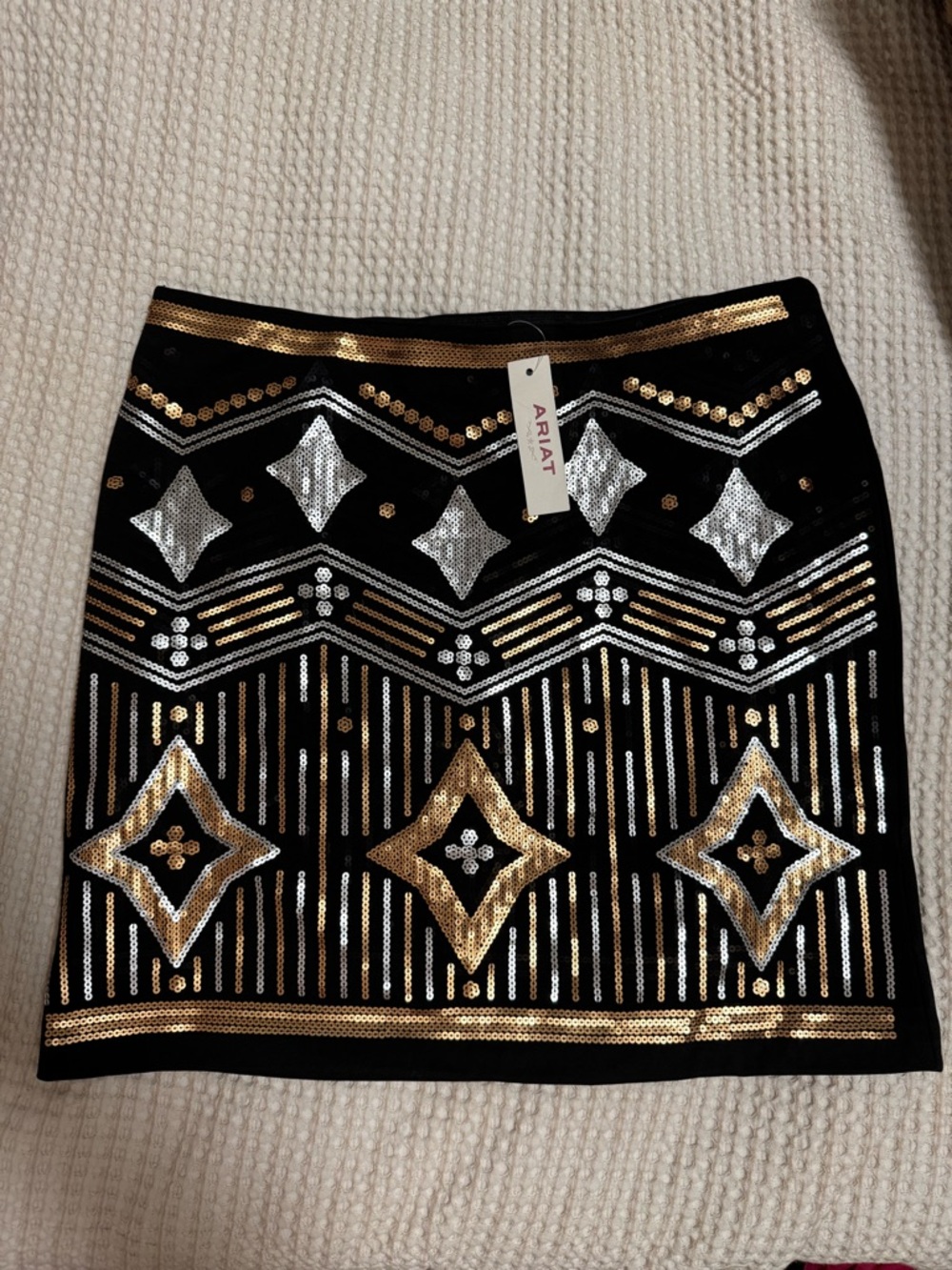 Ariat Black Mini Skirt with Gold and Silver Sequin Geometric Design